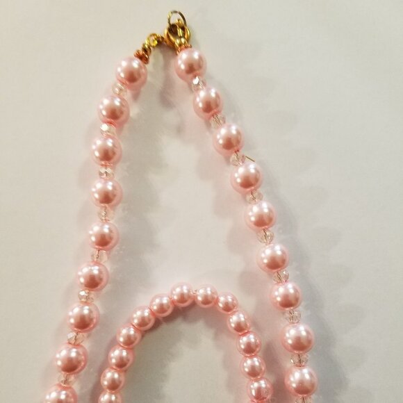 Hand Crafted Necklace & Bracelet Pink Pearl Crystals Cats Eye with Pendant - Picture 4 of 9